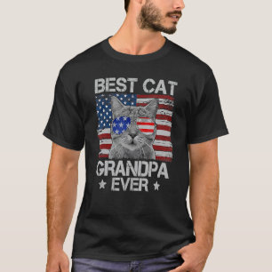 Best Cat Grandpa Ever American Flag Patriotic 4th T-Shirt
