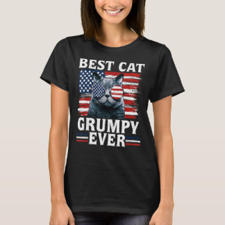 Best Cat Grumpy Ever American Flag Patriotic 4th O T-Shirt