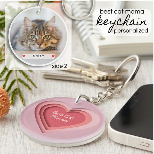 Best Cat Mama Custom Photo Heart Keychain
