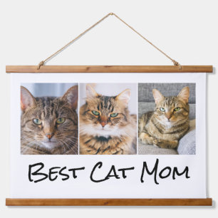 Best Cat Mom 3 Photo Collage Hanging Tapestry