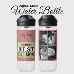 Best cat mom 4 photo name pink green water bottle<br><div class="desc">Looking for the perfect gift for the world’s best cat mom? This customizable water bottle is a pawsome choice! Featuring playful feline designs, it’s the ideal way for any animal lover to stay hydrated while showing off their kitty pride. Swap out the four photos with your favourite snapshots of her...</div>