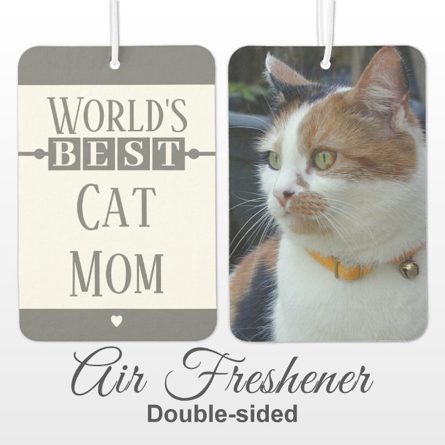 Best cat mom add photo grey air freshener (Creator Uploaded)