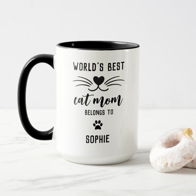 Best Cat Mom Belongs To Custom Name Cat Lover Mug (With Donut)