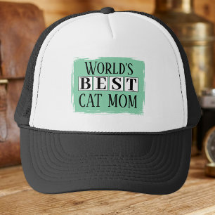 Best cat mom black green trucker hat