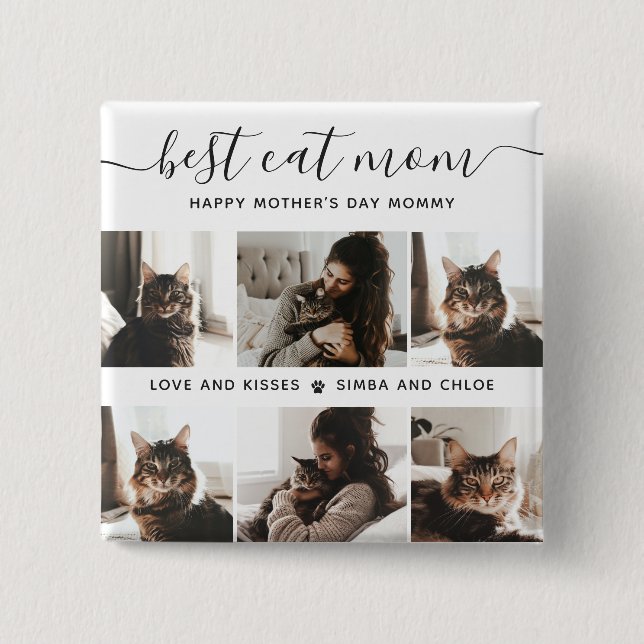 Best Cat Mom: Custom Mother's Day Cat Photo 2 Inch Square Button (Front)