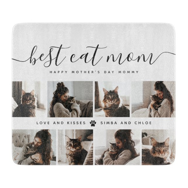 Best Cat Mom: Custom Mother's Day Cat Photo Cutting Board (Front)
