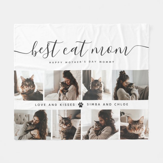 Best Cat Mom: Custom Mother's Day Cat Photo Fleece Blanket (Front (Horizontal))