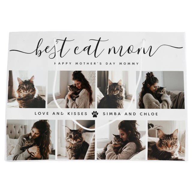 Best Cat Mom: Custom Mother's Day Cat Photo Large Gift Bag (Front)
