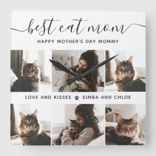 Best Cat Mom: Custom Mother's Day Cat Photo Square Wall Clock
