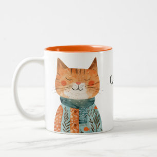 Best Cat Mom Cute Feline Illustration with Name Two-Tone Coffee Mug