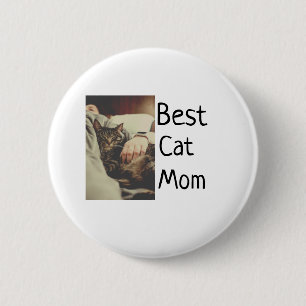Best cat mom dad add cat photo name gift template  2 inch round button