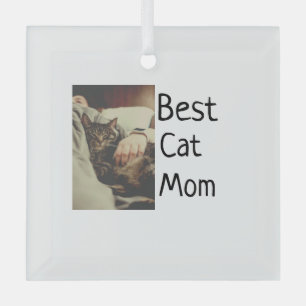 Best cat mom dad add cat photo name gift template  glass ornament