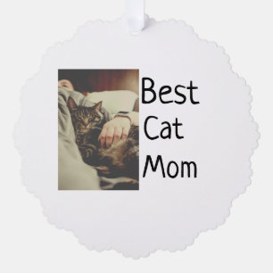 Best cat mom dad add cat photo name gift template  ornament card