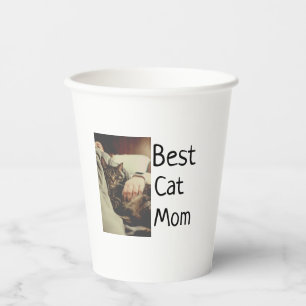 Best cat mom dad add cat photo name gift template paper cups