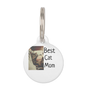 Best cat mom dad add cat photo name gift template pet tag