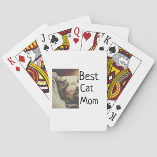 Best cat mom dad add cat photo name gift template  playing cards