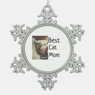 Best cat mom dad add cat photo name gift template  snowflake pewter christmas ornament
