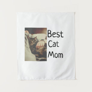 Best cat mom dad add cat photo name gift template tapestry