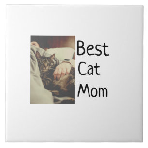 Best cat mom dad add cat photo name gift template  tile