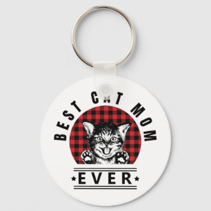 Best Cat Mom Ever Buffalo Plaid Keychain
