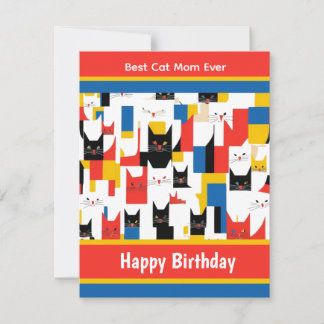 Best Cat Mom Ever Colourful Cats Birthday Holiday Card