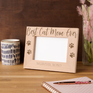 Best Cat Mom Ever Custom Engraved Wooden Frame