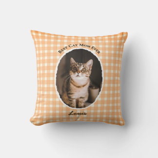 Best Cat Mom Ever Custom Funny Cute 2 Pet Photos Throw Pillow