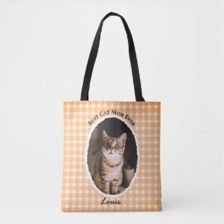 Best Cat Mom Ever Custom Funny Cute 2 Pet Photos Tote Bag