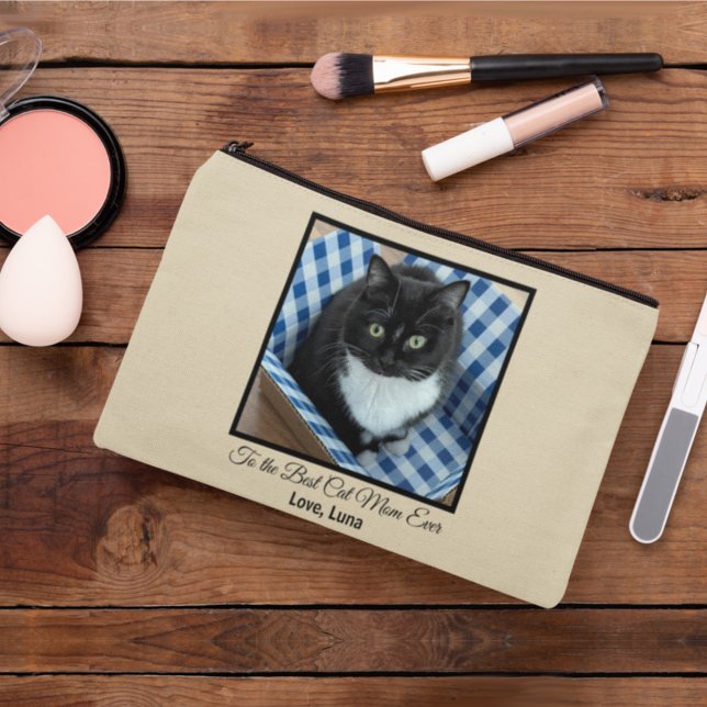 Best Cat Mom Ever Custom Photo and Text Accessory Pouch (Creator Uploaded)