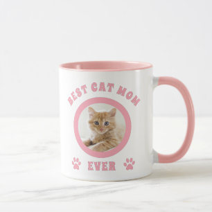 Best Cat Mom Ever Custom Photo Elegant Pink Text Mug