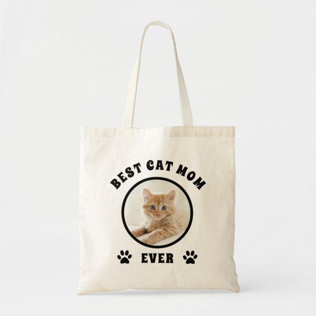 Best Cat Mom Ever Custom Photo Personalized Tote Bag (Front)