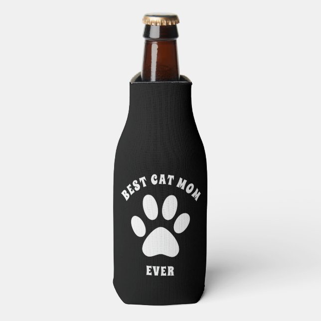 Best Cat Mom Ever Custom Text Personalized Bottle Cooler (Bottle Front)