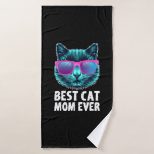 Best Cat Mom Ever Cute Funny Glasses Bath Towel