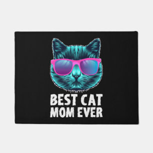 Best Cat Mom Ever Cute Funny Glasses Doormat