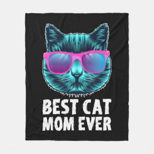 Best Cat Mom Ever Cute Funny Glasses Fleece Blanket