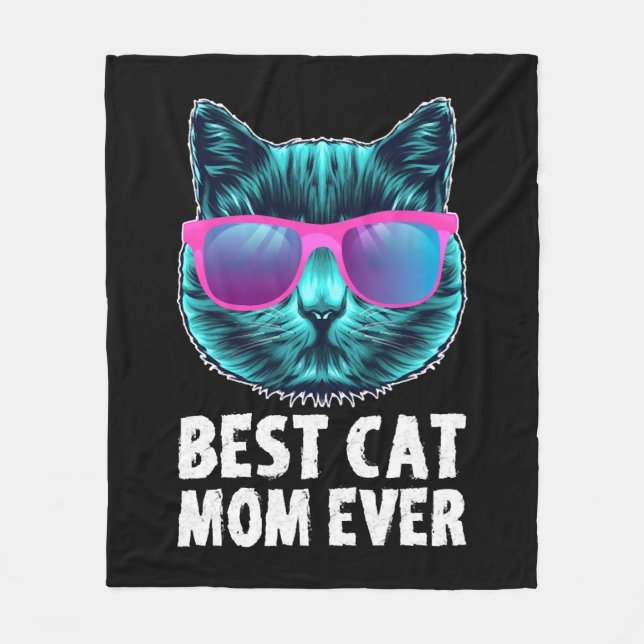 Best Cat Mom Ever Cute Funny Glasses Fleece Blanket (Front)