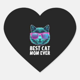 Best Cat Mom Ever Cute Funny Glasses Heart Sticker