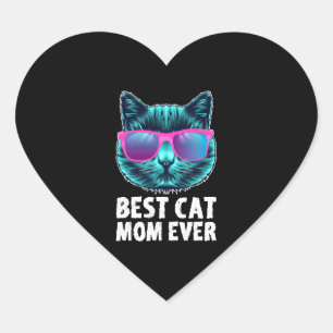 Best Cat Mom Ever Cute Funny Glasses Heart Sticker