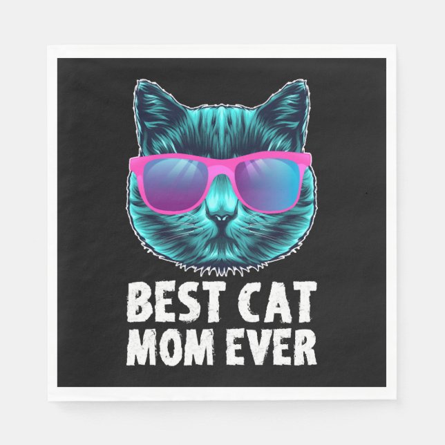 Best Cat Mom Ever Cute Funny Glasses Napkin (Front)