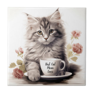 Best Cat Mom Ever Cute Kitten Tile