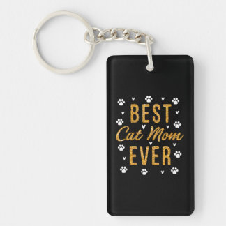 Best Cat Mom Ever Cute Love Heart Print Cat Mama Keychain