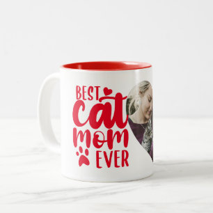 Best Cat Mom Ever Cute Photo Name Red Two-Tone Coffee Mug