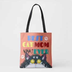 Best Cat Mom Ever grumpy cat funny text cartoon Tote Bag
