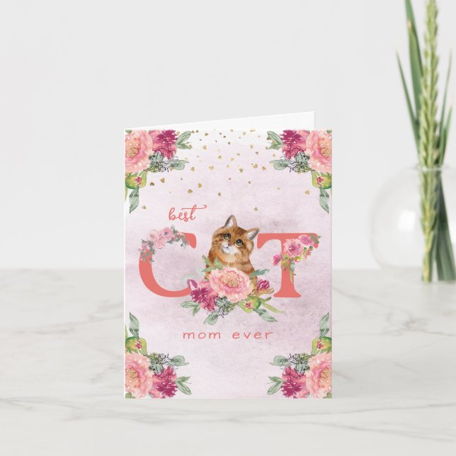 Best Cat Mom Ever Kitten Illustration Mother Day T Thank You Card (Front)