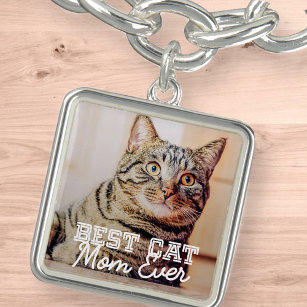Best Cat Mom Ever Modern Custom Pet Photo Bracelet
