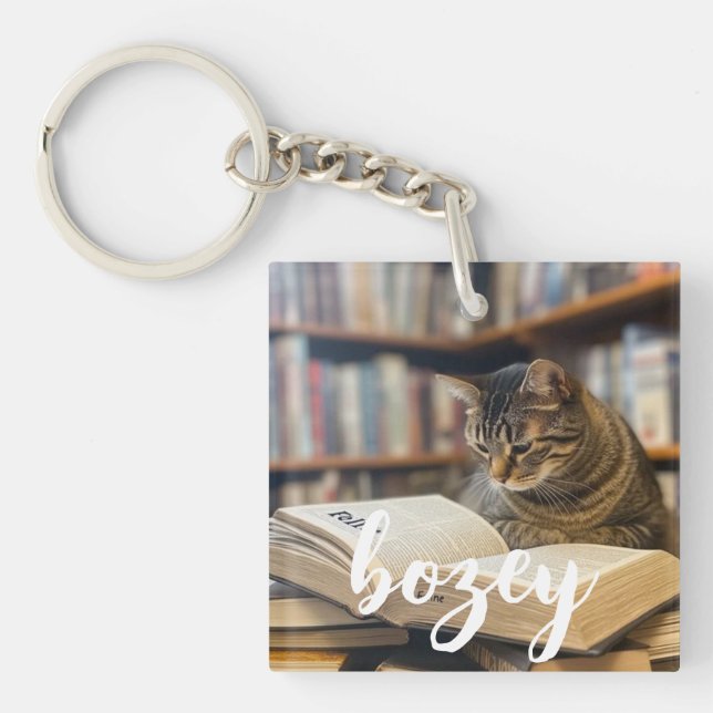 Best Cat Mom Ever Modern Custom Pet Photo Keychain (Front)
