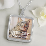 Best Cat Mom Ever Modern Custom Pet Photo Silver Plated Necklace<br><div class="desc">This simple and classic design is composed of serif typography and add a custom photo</div>