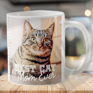 Best Cat Mom Ever Modern Custom Photo and Cat Name Frosted Glass Coffee Mug