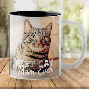 Best Cat Mom Ever Modern Custom Photo and Cat Name Two-Tone Coffee Mug