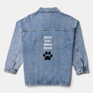 Best Cat Mom Ever Paw Print Mother's Day 2024 Denim Jacket